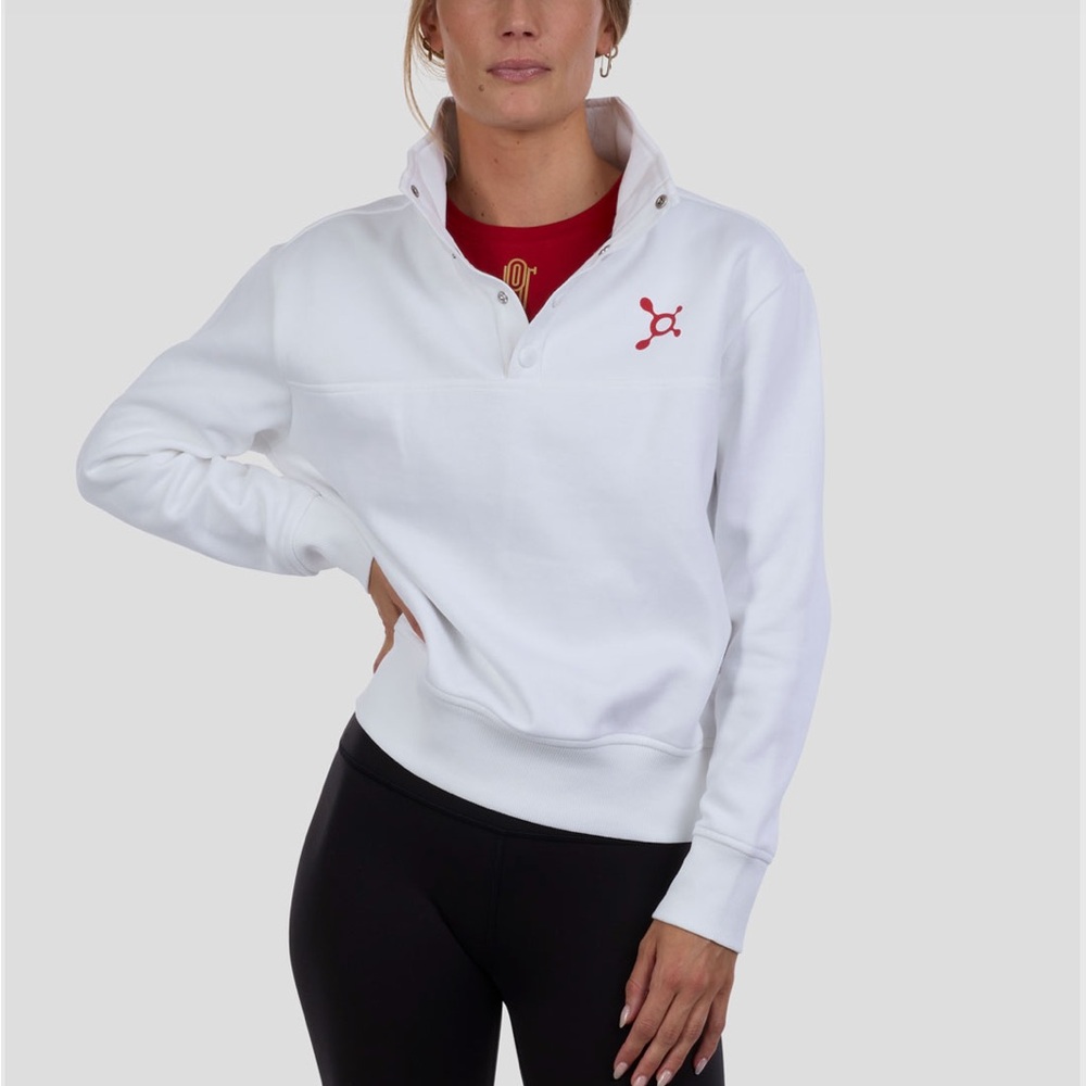 Orangetheory snap front White Pullover Sweatshirt